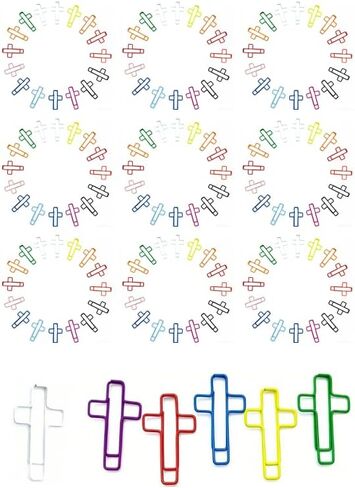150 قطعة من مشابك الورق الصغيرة المتقاطعة، مشابك ورق متقاطعة ملونة كبيرة الحجم، مشبك ورق CROS-s لصفحات الكتاب المقدس، مشبك ورق مسيحي متعدد الألوان لملاحظات مستندات المكتب المرجعية (10 ألوان) in Kuwait