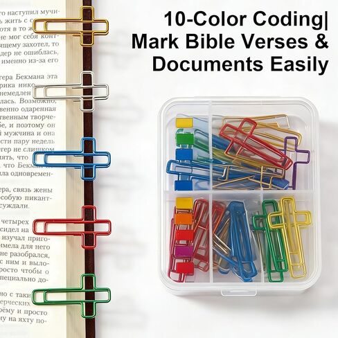 150 قطعة من مشابك الورق الصغيرة المتقاطعة، مشابك ورق متقاطعة ملونة كبيرة الحجم، مشبك ورق CROS-s لصفحات الكتاب المقدس، مشبك ورق مسيحي متعدد الألوان لملاحظات مستندات المكتب المرجعية (10 ألوان) in Kuwait