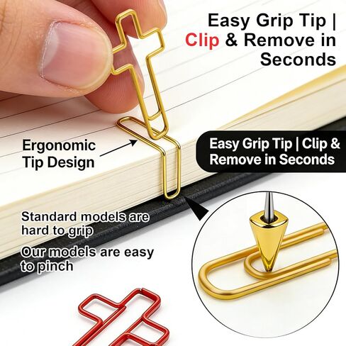 150 قطعة من مشابك الورق الصغيرة المتقاطعة، مشابك ورق متقاطعة ملونة كبيرة الحجم، مشبك ورق CROS-s لصفحات الكتاب المقدس، مشبك ورق مسيحي متعدد الألوان لملاحظات مستندات المكتب المرجعية (10 ألوان) in Kuwait