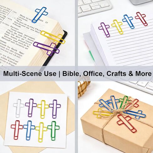 150 قطعة من مشابك الورق الصغيرة المتقاطعة، مشابك ورق متقاطعة ملونة كبيرة الحجم، مشبك ورق CROS-s لصفحات الكتاب المقدس، مشبك ورق مسيحي متعدد الألوان لملاحظات مستندات المكتب المرجعية (10 ألوان) in Kuwait