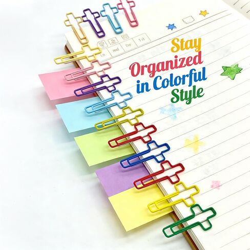 150 قطعة من مشابك الورق الصغيرة المتقاطعة، مشابك ورق متقاطعة ملونة كبيرة الحجم، مشبك ورق CROS-s لصفحات الكتاب المقدس، مشبك ورق مسيحي متعدد الألوان لملاحظات مستندات المكتب المرجعية (10 ألوان) in Kuwait