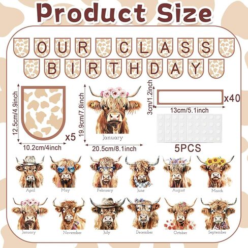 Highland Cow Birthday Bulletin Board Set Spring Classroom Decorations Birthday Chart Calendar Highland Cows Paper Cutouts for Students School Wall Cattle Themed Party Decor Supplies in Kuwait