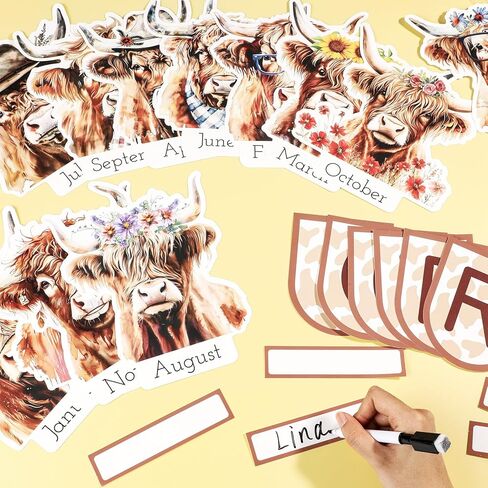 Highland Cow Birthday Bulletin Board Set Spring Classroom Decorations Birthday Chart Calendar Highland Cows Paper Cutouts for Students School Wall Cattle Themed Party Decor Supplies in Kuwait