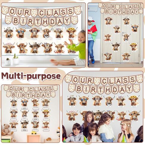 Highland Cow Birthday Bulletin Board Set Spring Classroom Decorations Birthday Chart Calendar Highland Cows Paper Cutouts for Students School Wall Cattle Themed Party Decor Supplies in Kuwait