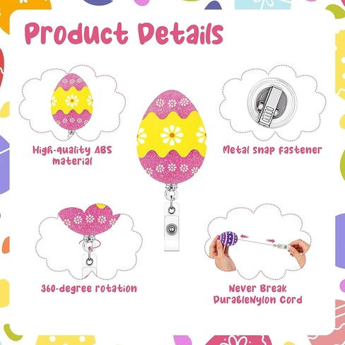 12 Pcs Cute Easter Badge Reels Retractable Acrylic Easter Badge Holder with Alligator Clip Eggs Bunny Badges Reel Easter-Gifts for Teachers Employee Doctors Nurse Party Favor Supplies in Kuwait