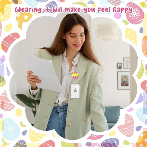 12 Pcs Cute Easter Badge Reels Retractable Acrylic Easter Badge Holder with Alligator Clip Eggs Bunny Badges Reel Easter-Gifts for Teachers Employee Doctors Nurse Party Favor Supplies in Kuwait