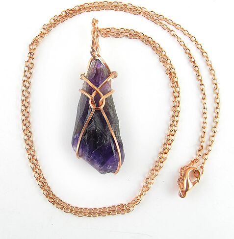 قلادة من Woot & Hammy بسلك نحاسي ملفوف من كريستال الجمشت الخام، أرجواني داكن مع عقدة على شكل دمعة، تأتي مع سلسلة 20 بوصة (51 سم) in Kuwait