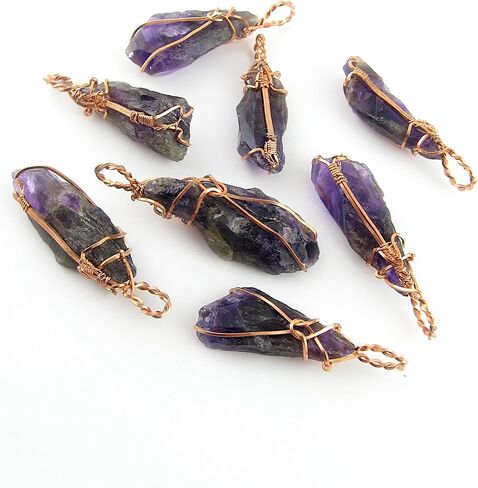 قلادة من Woot & Hammy بسلك نحاسي ملفوف من كريستال الجمشت الخام، أرجواني داكن مع عقدة على شكل دمعة، تأتي مع سلسلة 20 بوصة (51 سم) in Kuwait