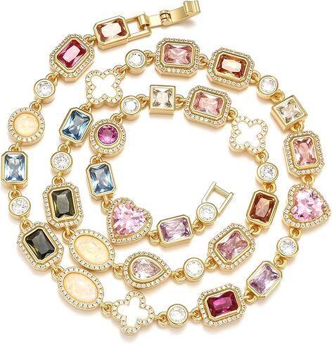 قلادات تنس BREN للنساء - قلادة من الأحجار الكريمة مطلية بالذهب مكعب زركونيا سلسلة قلادة ملونة قوس قزح الهيب هوب مجوهرات الزفاف هدايا عيد الحب in Kuwait