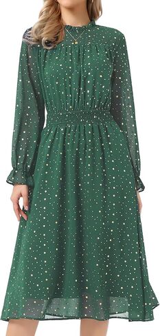 فساتين Allegra K شيفون متوسطة الطول للنساء 2026 شفافة بأكمام طويلة وبطانة على شكل حرف a ونجوم معدنية للحفلات in Kuwait