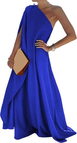 YMING Women's One Shoulder Solid Color Maxi Dress Summer Wedding Guest Long Dresses Cocktail Party Loose Fit Dress in Saudi Arabia
