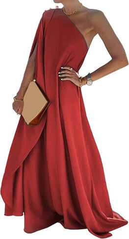 YMING Women's One Shoulder Solid Color Maxi Dress Summer Wedding Guest Long Dresses Cocktail Party Loose Fit Dress in Saudi Arabia