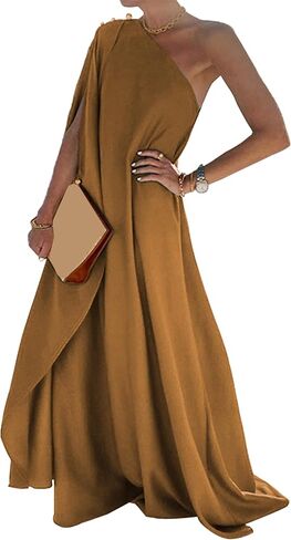 YMING Women's One Shoulder Solid Color Maxi Dress Summer Wedding Guest Long Dresses Cocktail Party Loose Fit Dress in Saudi Arabia