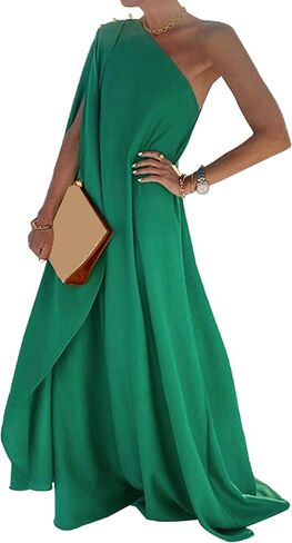 YMING Women's One Shoulder Solid Color Maxi Dress Summer Wedding Guest Long Dresses Cocktail Party Loose Fit Dress in Saudi Arabia