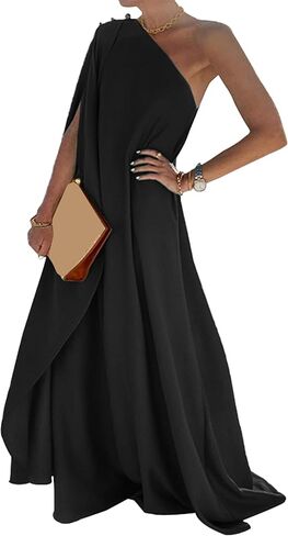YMING Women's One Shoulder Solid Color Maxi Dress Summer Wedding Guest Long Dresses Cocktail Party Loose Fit Dress in Saudi Arabia