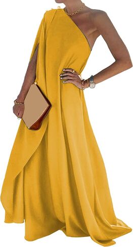 YMING Women's One Shoulder Solid Color Maxi Dress Summer Wedding Guest Long Dresses Cocktail Party Loose Fit Dress in Saudi Arabia