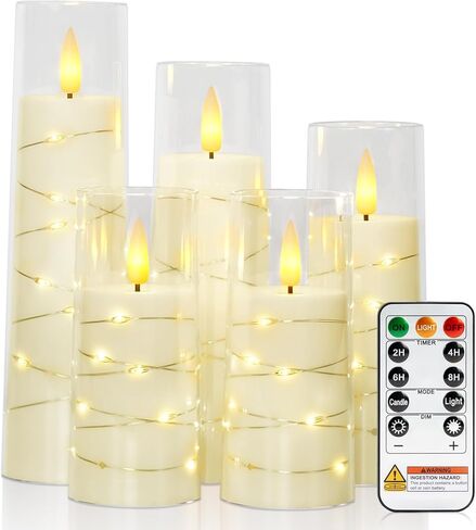 Raycare Flameless Candle with Remote Timer – 5 Flickering Acrylic Battery Operated LED Pillar Candles with Embedded Star String for Halloween, Home Decor, and as a Gift(Red) in Kuwait