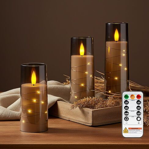 شمعة Raycare عديمة اللهب مع مؤقت عن بعد - 5 شموع عمودية LED تعمل بالبطارية الأكريليك الوامضة مع سلسلة نجمة مدمجة للهالوين، وديكور المنزل، وكهدية (أحمر) in Kuwait