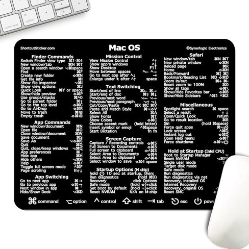 Synerlogic Mac Os Universal Basic Shortcut Quick Reference Guide Premium Rubber Laminated Mousepad for M-chip or Intel 8'' x 7.5'' in Saudi Arabia