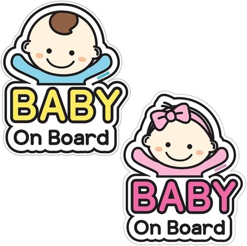 GEEKBEAR Baby on Board Car Sticker - Cartoon Design, Reflective, Weather-Resistant (Basic Girl + Basic Girl) in Saudi Arabia