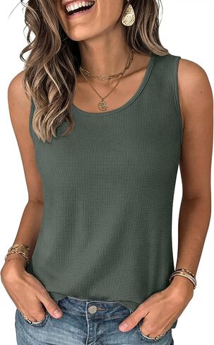 ANRABESS Women Waffle Knit Tank Tops Sleeveless Scoop Neck Flowy Casual Tunic Shirts 2026 Summer Beach Vacation Clothes in Saudi Arabia