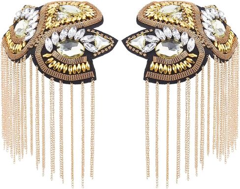 SUPERFINDINGS Shoulder Epaulet Crystal Beads Chain Iron Tassel Epaulettes Retro Rhinestone Shoulder Badges with Pin in Kuwait