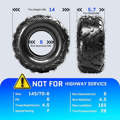 TRIBLE SIX 145/70-6 Go Kart Tires,6 PR ATV Street Mini Bike Tires 145/70-6 (14x6-6) for Sand Mud Trail,Non-Directional Big Horn Style,Tubeless (Pack of 2) in Saudi Arabia