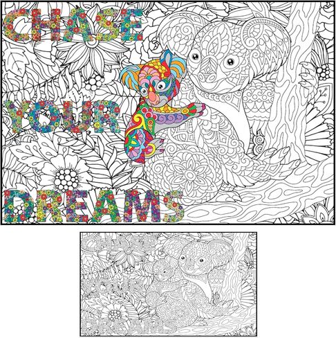 ملصق تلوين عملاق للبالغين والأطفال - ملصقات تلوين كبيرة من كوالا للحائط - صفحات ملهمة ضخمة للتلوين في مكتب العمل والفصول الدراسية - ورقة كبيرة من الحيوانات - حجم كبير لطاولة الأرضية in Kuwait