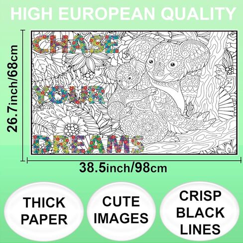 ملصق تلوين عملاق للبالغين والأطفال - ملصقات تلوين كبيرة من كوالا للحائط - صفحات ملهمة ضخمة للتلوين في مكتب العمل والفصول الدراسية - ورقة كبيرة من الحيوانات - حجم كبير لطاولة الأرضية in Kuwait
