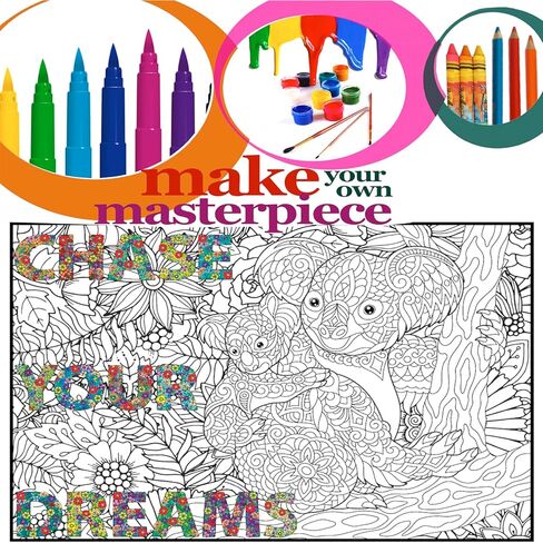 ملصق تلوين عملاق للبالغين والأطفال - ملصقات تلوين كبيرة من كوالا للحائط - صفحات ملهمة ضخمة للتلوين في مكتب العمل والفصول الدراسية - ورقة كبيرة من الحيوانات - حجم كبير لطاولة الأرضية in Kuwait