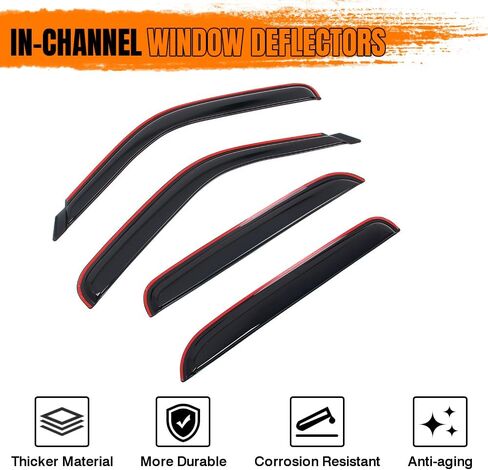 عاكسات حاجب النافذة في القناة، متوافقة مع 2001-2006 Chevy Silverado & GMC Sierra Yukon XL 1500 2500 3500 Crew Cab، دخان أكريليك/واقي مطر نافذة ذو تصميم نحيف ملون، 4 قطع in Saudi Arabia