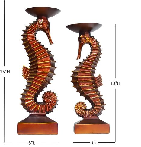 15"H Antique Bronze Seahorse Candle Holder 2 Pcs Statue Elegant Home Wedding Table Ocean Seaside Decor Saltwater Fish Coastal Nautical Bygone Era Theme Presents for Sea Marine Magical Things Lovers in Saudi Arabia