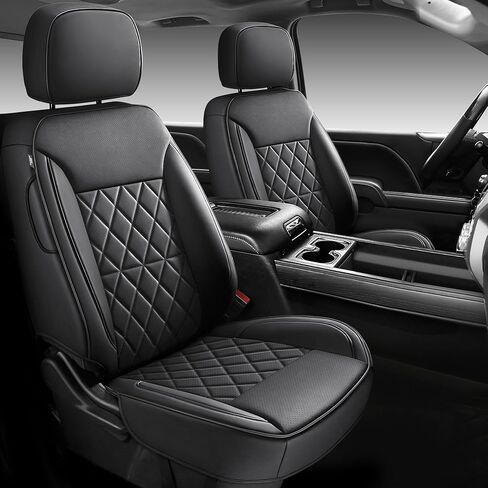 Custom Napa Leather Seat Covers for Chevy Silverado & GMC Sierra Crew Cab, 46-Split Flat Rear Bench Design, Compatible with 2019-2026 1500 and 2020-2026 2500HD 3500HD(Full Set, Black&Brown) in Saudi Arabia