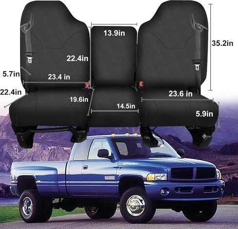 Jokuye 40/20/40 أغطية مقاعد منفصلة لسيارة Dodge Ram 1500 2500 3500 1998 1999 2000 2001 2002 واقيات المقعد الأمامي من قماش أكسفورد عالي التحمل مع فتحات حزام الأمان وظهر مانع للانزلاق - أسود in Kuwait