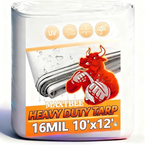 قماش القنب الكبير مقاس 10 × 20 قدمًا مقاوم للماء، بسمك 8 مل، غطاء متعدد الأغراض مقاوم للأشعة فوق البنفسجية مع حلقات معدنية وحواف معززة، قماش القنب الأبيض لحمام السباحة، والأثاث الخارجي، والمزرعة، والقارب in Kuwait