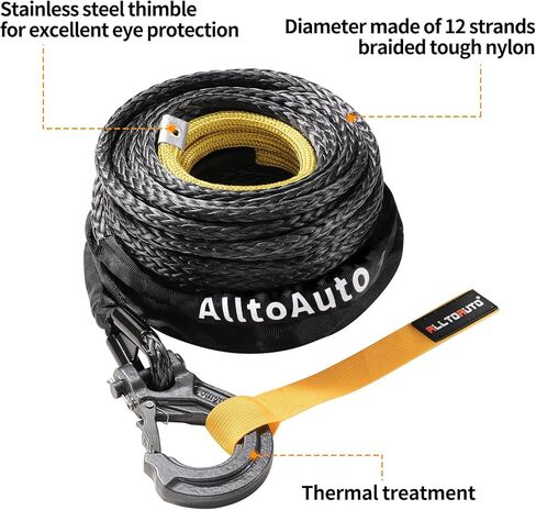 حبل ونش مع خطاف، 1/2 بوصة × 92'-33076 رطل كابل خط حبل ونش صناعي من Dyneema مع كم واقي لشاحنة 4WD ملحقات ونش السيارة على الطرق الوعرة in Kuwait