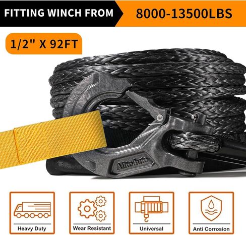 حبل ونش مع خطاف، 1/2 بوصة × 92'-33076 رطل كابل خط حبل ونش صناعي من Dyneema مع كم واقي لشاحنة 4WD ملحقات ونش السيارة على الطرق الوعرة in Kuwait
