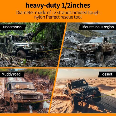 حبل ونش مع خطاف، 1/2 بوصة × 92'-33076 رطل كابل خط حبل ونش صناعي من Dyneema مع كم واقي لشاحنة 4WD ملحقات ونش السيارة على الطرق الوعرة in Kuwait