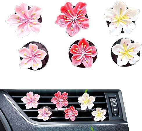 6 PCS Flower Air Vent Clip, 3D Stereo Car A/C Outlet Decor Clip with Peach Blossom & Cherry Blossom, Natural and Cute Vent Decor Accessory, Universal Aesthetic Interior (Multicolored) in Saudi Arabia
