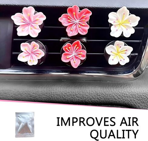 6 PCS Flower Air Vent Clip, 3D Stereo Car A/C Outlet Decor Clip with Peach Blossom & Cherry Blossom, Natural and Cute Vent Decor Accessory, Universal Aesthetic Interior (Multicolored) in Saudi Arabia