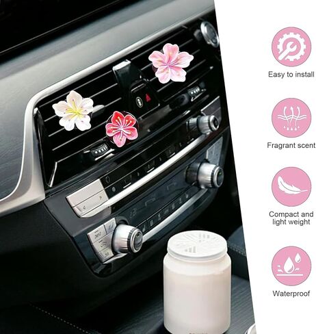 6 PCS Flower Air Vent Clip, 3D Stereo Car A/C Outlet Decor Clip with Peach Blossom & Cherry Blossom, Natural and Cute Vent Decor Accessory, Universal Aesthetic Interior (Multicolored) in Saudi Arabia