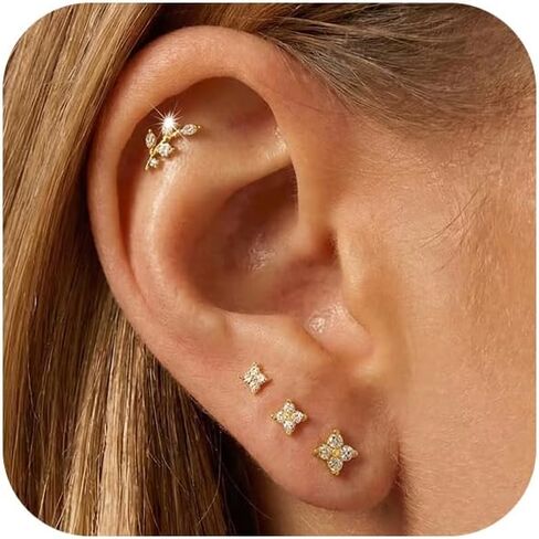 14K Gold Plated Stud Earrings for Women Trendy Hypoallergenic 925 Sterling Silver Post Cartilage Tragus Earring Set for Multiple Piercing Dainty Cute Small Helix Earrings Stack Jewelry for Men in Kuwait