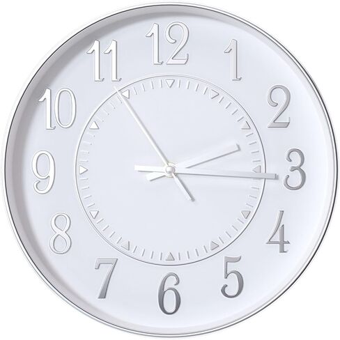 ساعة حائط حديثة غير موقوتة تعمل بالبطارية ساعات حائط صامتة نمط بسيط حركة كوارتز ثلاثية الأبعاد قرص دائري تناظري ساعة ديكور للمكتب/غرفة المعيشة/غرفة النوم (أبيض-فضي، 12 بوصة) in Kuwait