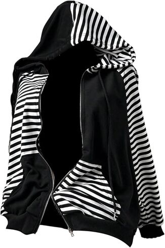 Women's Plus Size Y2k Striped Sweatshirts Zip Up Long Sleeve Gothic Hoodies in Saudi Arabia