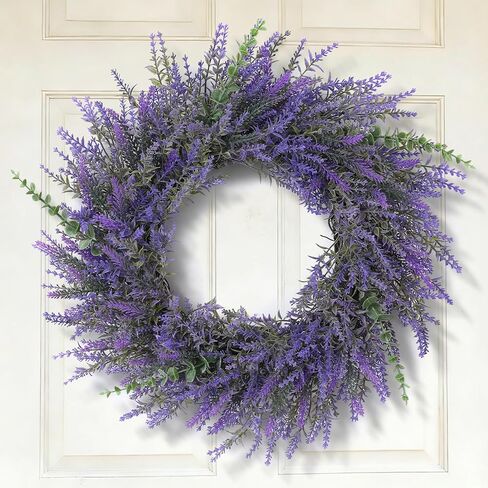 26" Lavender & Eucalyptus Wreath for Front Door - All Season Artificial Wreath for Spring and Summer, Indoor Outdoor Wall, Porch, Window, Rustic Farmhouse Home Decor in Kuwait