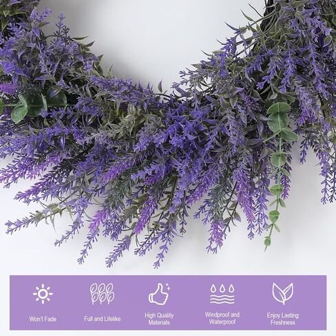 26" Lavender & Eucalyptus Wreath for Front Door - All Season Artificial Wreath for Spring and Summer, Indoor Outdoor Wall, Porch, Window, Rustic Farmhouse Home Decor in Kuwait
