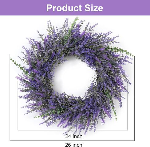 26" Lavender & Eucalyptus Wreath for Front Door - All Season Artificial Wreath for Spring and Summer, Indoor Outdoor Wall, Porch, Window, Rustic Farmhouse Home Decor in Kuwait