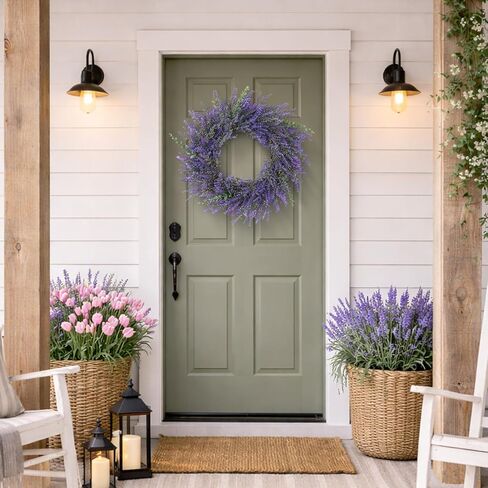 26" Lavender & Eucalyptus Wreath for Front Door - All Season Artificial Wreath for Spring and Summer, Indoor Outdoor Wall, Porch, Window, Rustic Farmhouse Home Decor in Kuwait