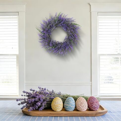 26" Lavender & Eucalyptus Wreath for Front Door - All Season Artificial Wreath for Spring and Summer, Indoor Outdoor Wall, Porch, Window, Rustic Farmhouse Home Decor in Kuwait