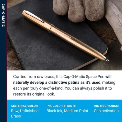 قلم فيشر سبيس من سبائك النحاس بغطاء O-Matic، قلم حبر جاف مضغوط، يكتب رأسًا على عقب وفي درجات الحرارة القصوى، حبر أسود، نقطة متوسطة، مشبك جيب، صنع في الولايات المتحدة الأمريكية in Kuwait